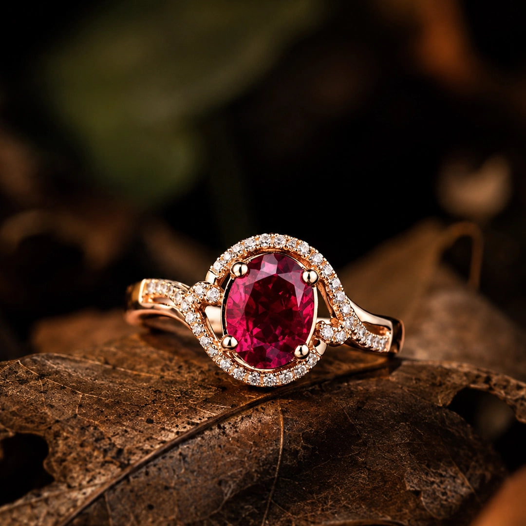 Natural tourmaline rose gold ring