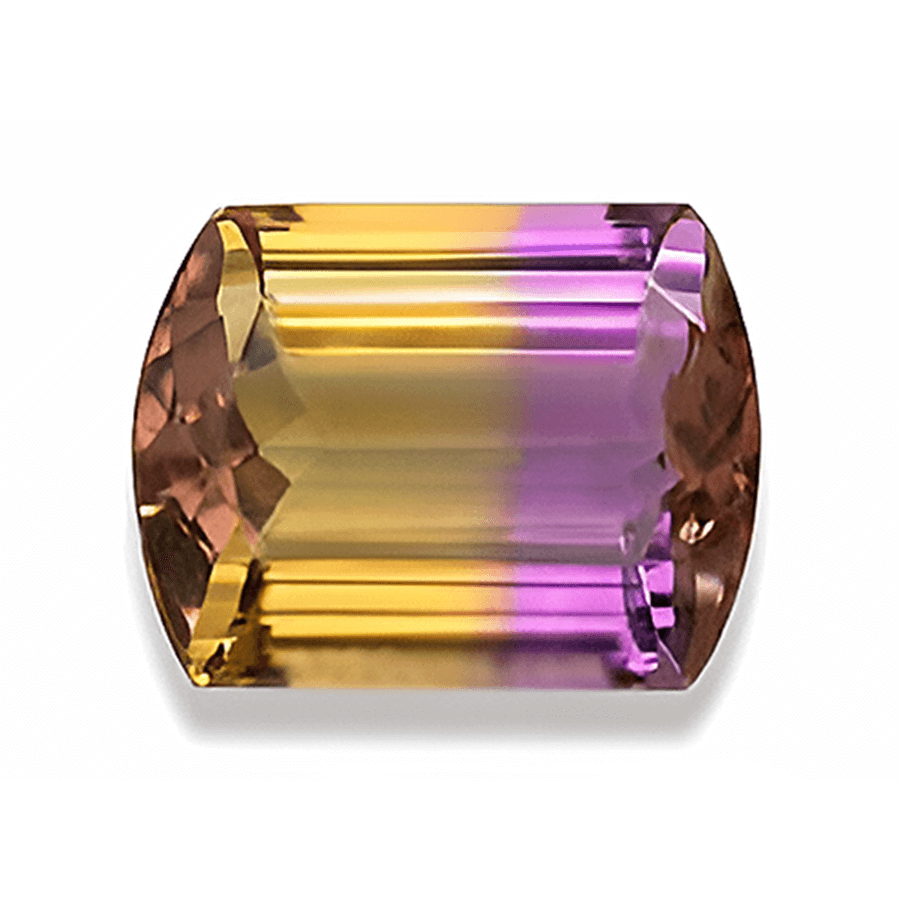 Natural ametrine quartz, 15.87 carats, cushion mixed cut, brownish yellow and purple transparent coloration, IGI certified gemstone