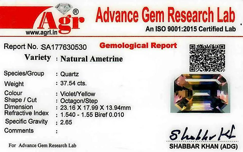 Ametrine 37.54 ct – Violet/Yellow, Octagonal Cut, AGR Certified