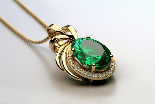 Emerald and gold pendant on white background – certified fine jewelry by Sosna Gems