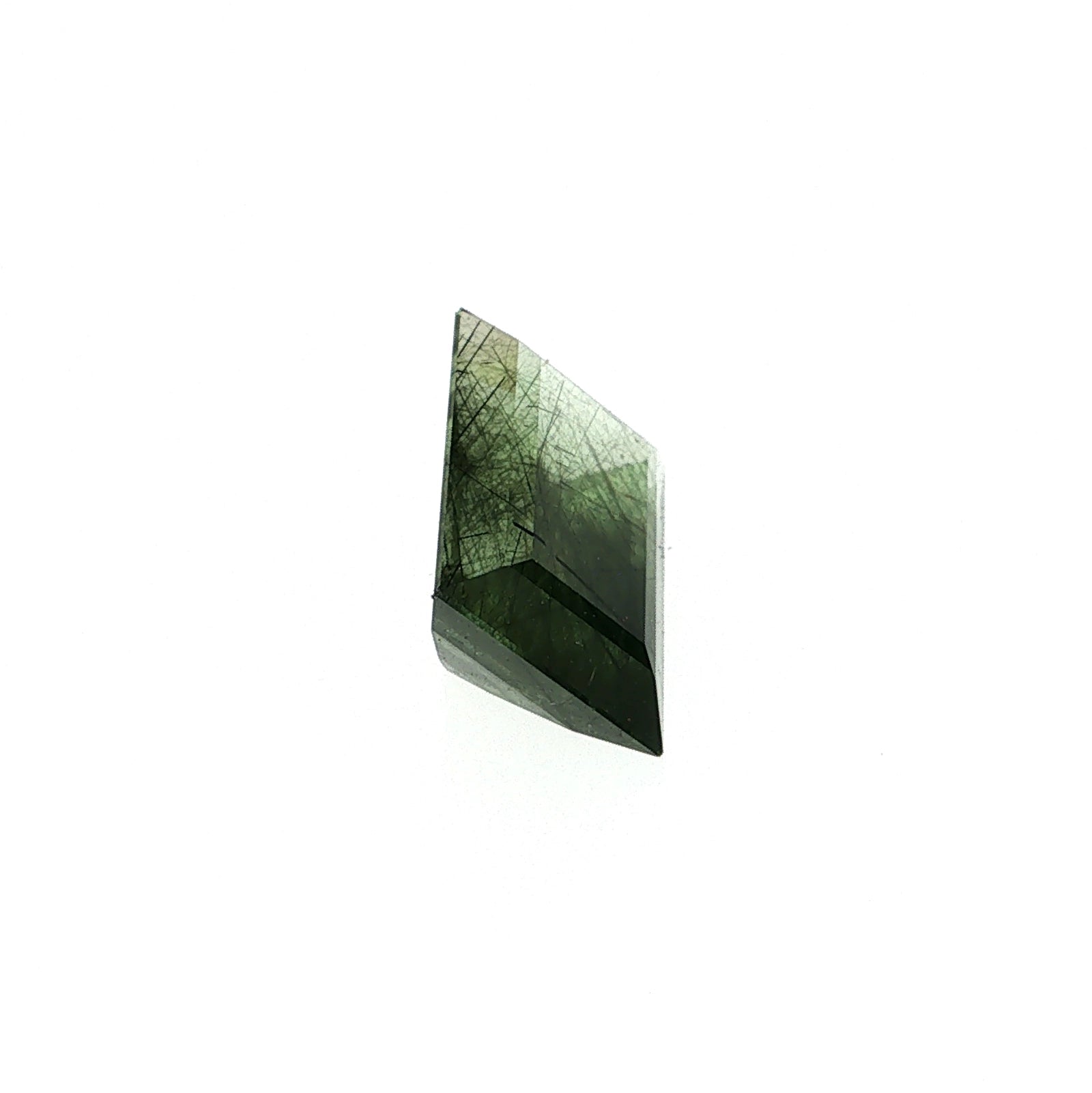 Natural ludwigite included peridot, 6.77 carats, baguette cut, green gemstone with black needle inclusions