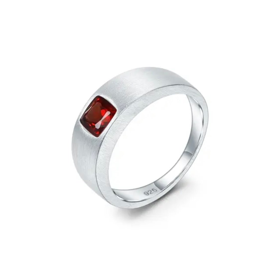 Men’s Silver Ring with Natural Garnet 0.67 ct – Square Cut