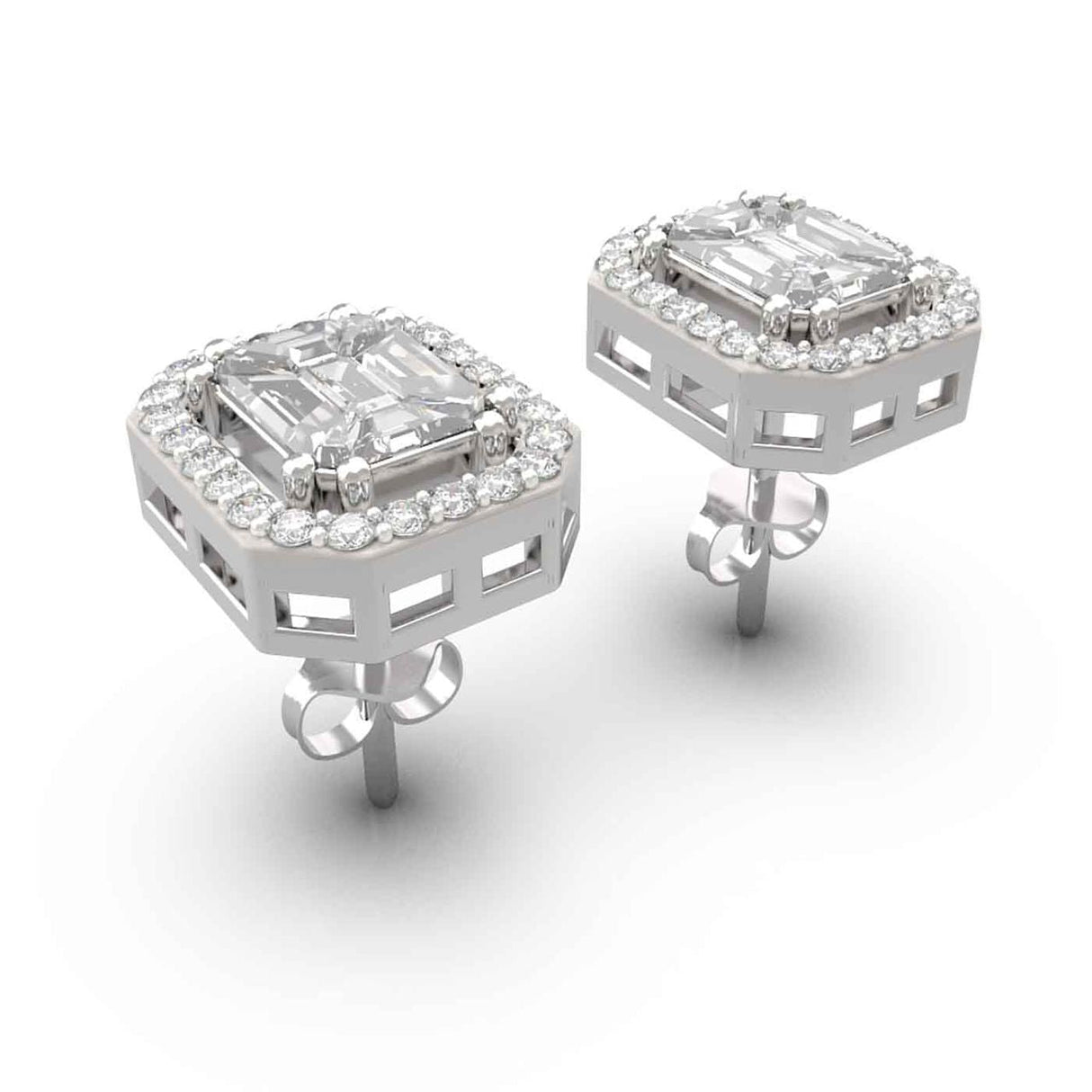 Mirage 1.35 ct Diamond Halo Earrings – 18K White Gold, Prong Set