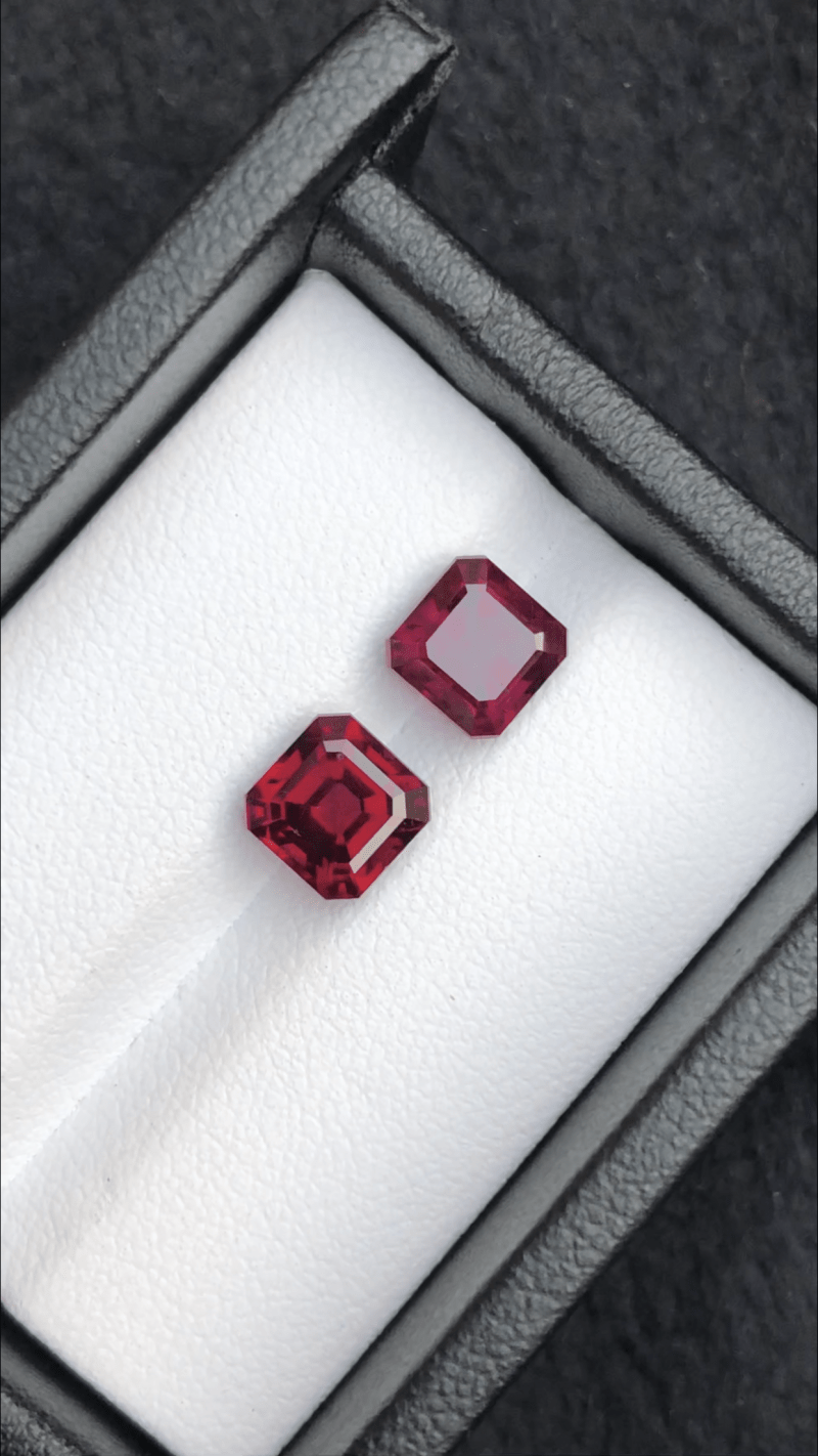 Natural Almandine Garnets 4.85 ct – Asscher Cut Matching Pair, Untreated