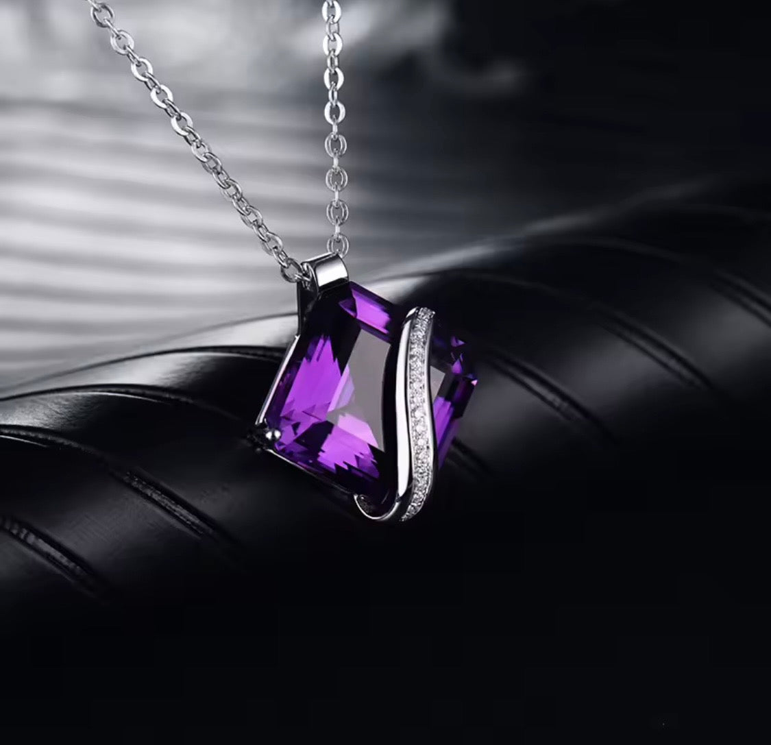 27.88 ct natural amethyst and diamond pendant in 18K white gold angle view