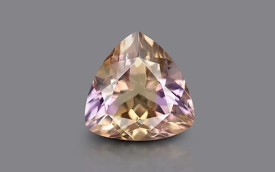 Natural untreated ametrine, light violet/yellow, triangle cut, 3.44 ct, loose gemstone.