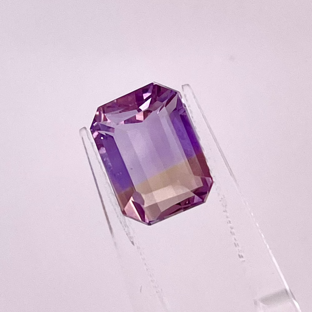 Natural Ametrine 7.78 carats, emerald cut, purple and yellow bi-color gemstone, untreated