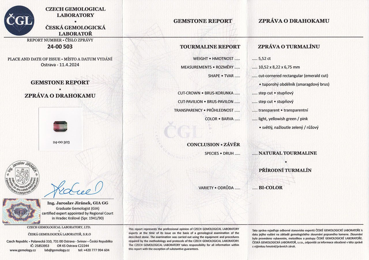 Natural Bi - Color (Watermelon) Tourmaline 5.52 ct – Emerald Cut, Certified