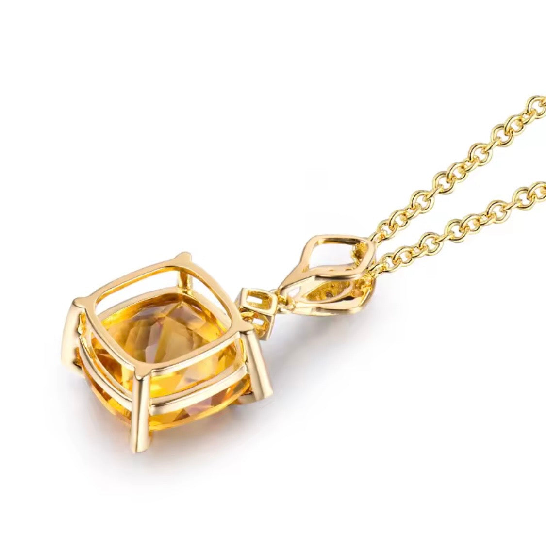 18K yellow gold natural citrine and diamond pendant back and setting view