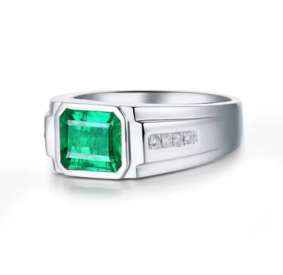 1.90 ct natural emerald diamond unisex ring in 18K white gold angle view
