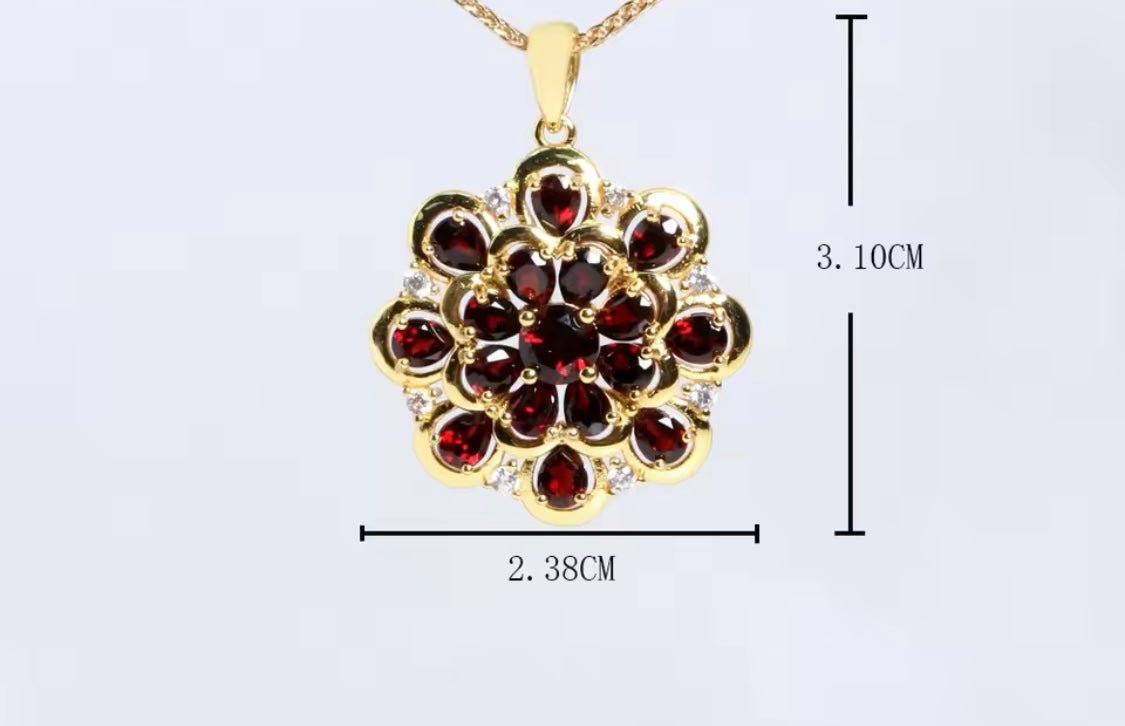 Natural Garnet Pendant 4.20 ct – Pear Cut, Gold Plated Silver, Latin - Inspired Design