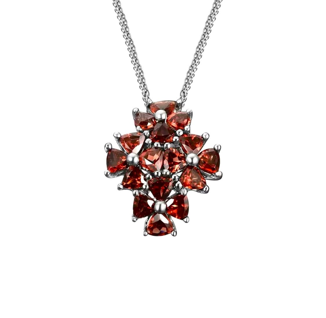 Natural Garnet Pendant – Trillion Cut Cluster, 925 Sterling Silver
