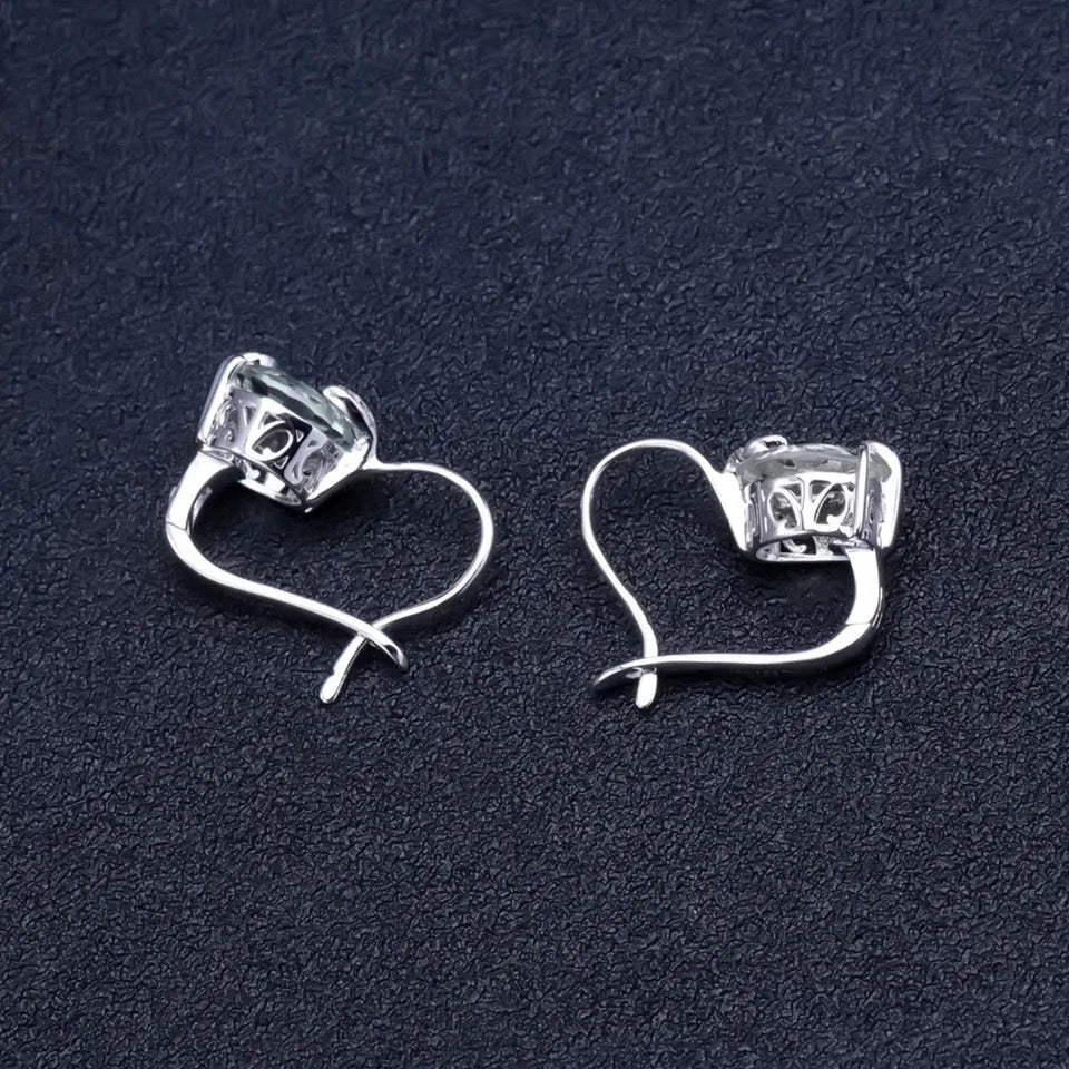 Natural Green Amethyst Earrings 6.65 ct – Round Cut, 925 Sterling Silver