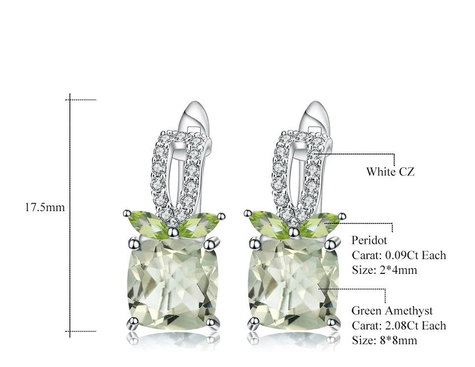 Natural Green Amethyst & Peridot Earrings 4.16 + 0.18 ct – Round Cut, 925 Sterling Silver