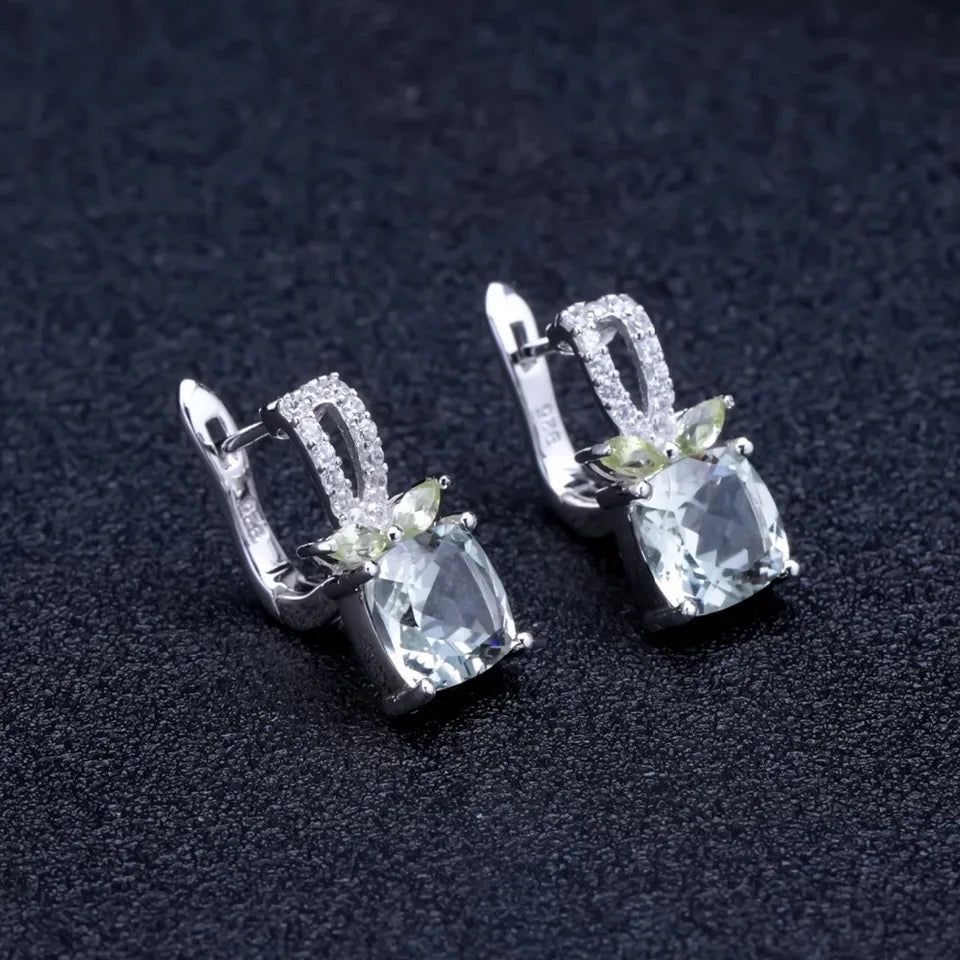 Natural Green Amethyst & Peridot Earrings 4.16 + 0.18 ct – Round Cut, 925 Sterling Silver