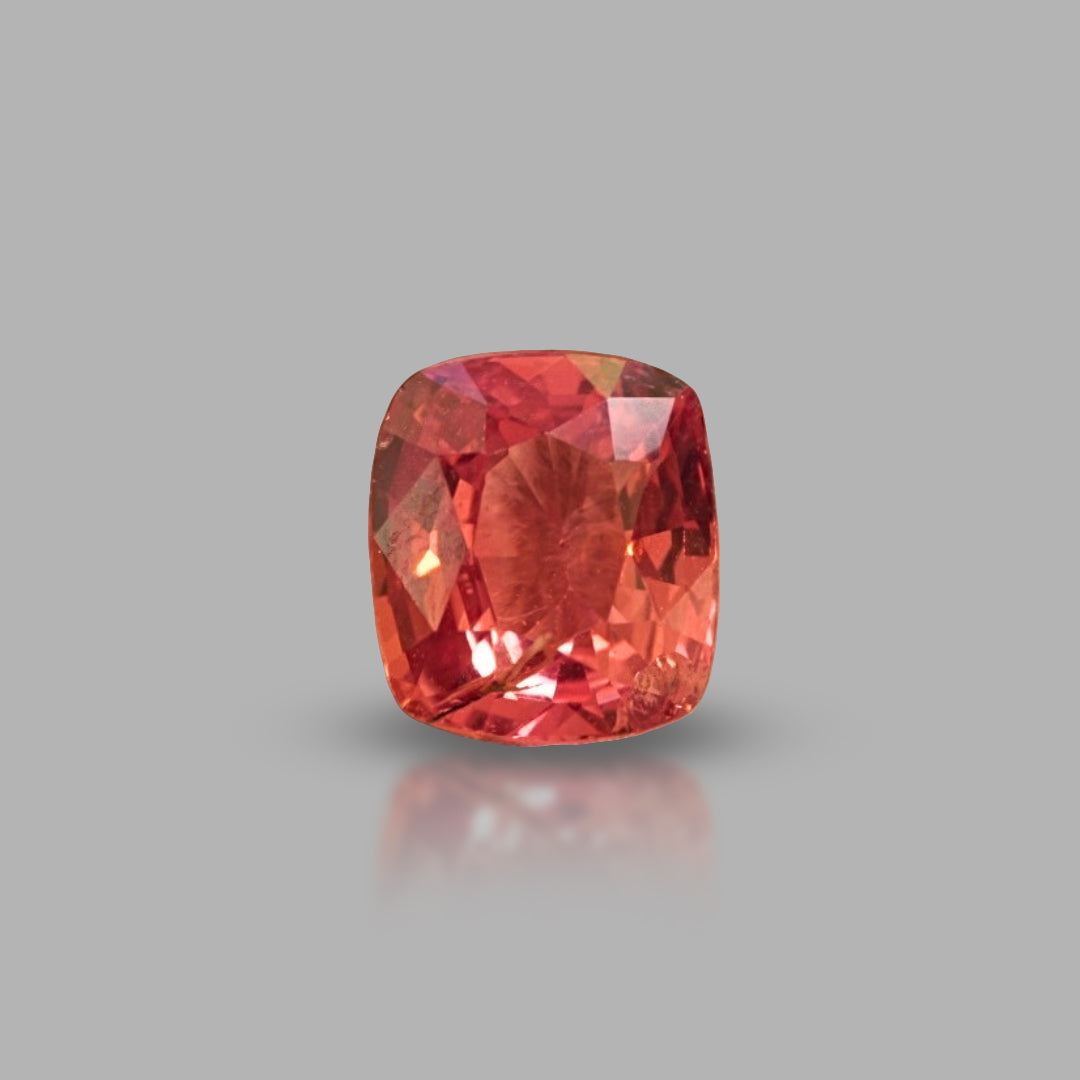 Natural unheated sapphire, natural padparadscha; pinkish-orange (grs-type "sunset"), cushion cut, 1.39 ct, loose gemstone.