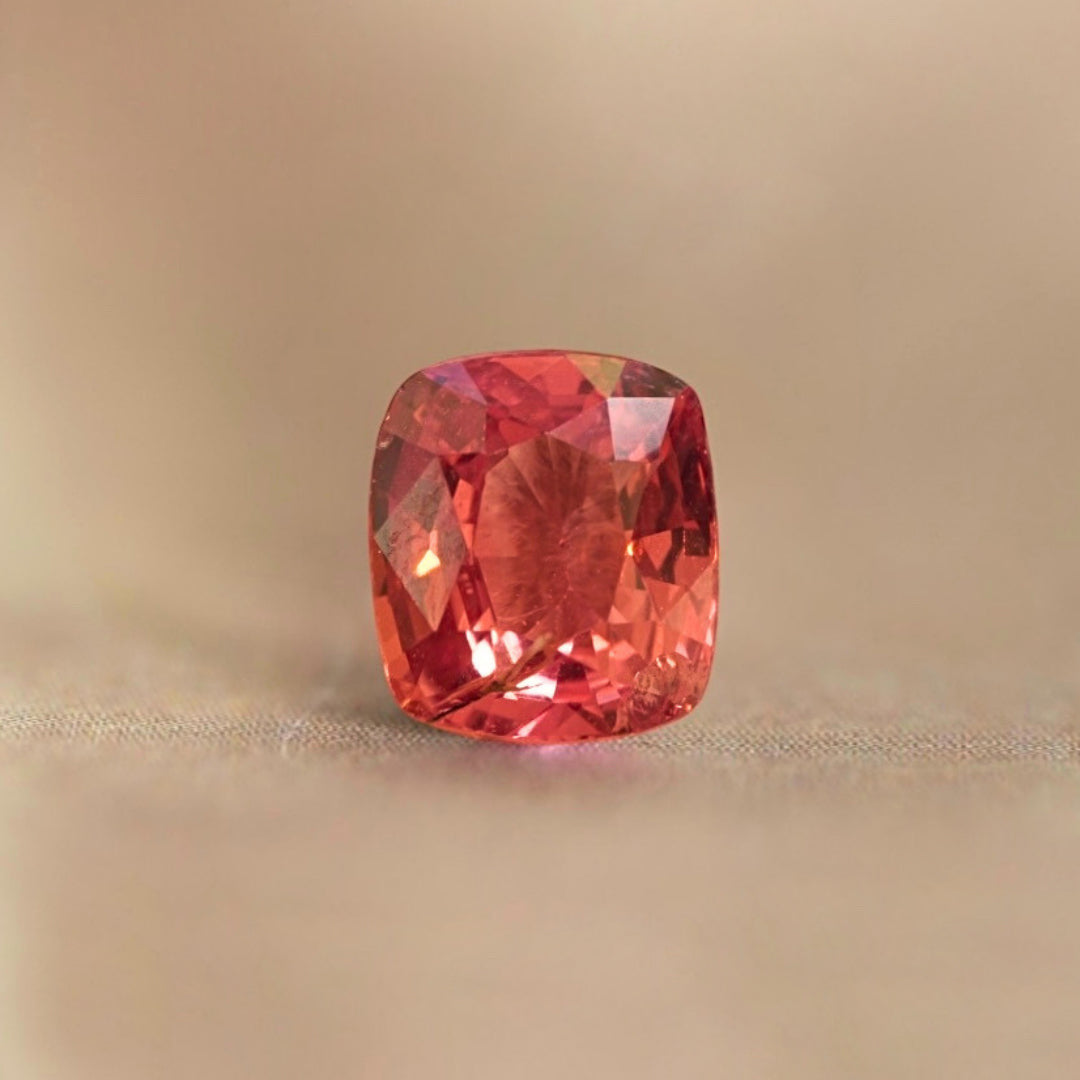 Natural unheated sapphire, natural padparadscha; pinkish-orange (grs-type "sunset"), cushion cut, 1.39 ct, loose gemstone,…