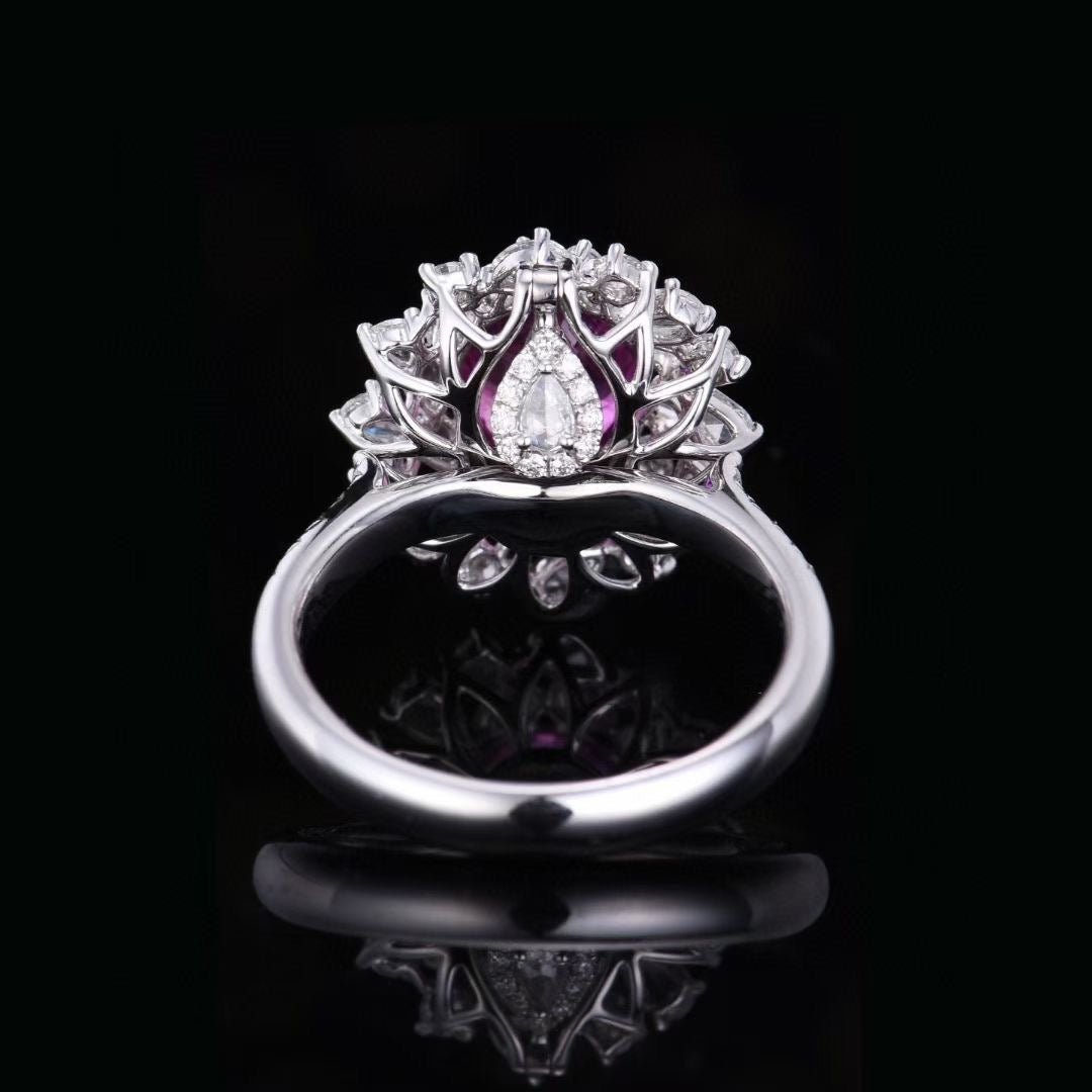Natural Pink Sapphire Ring 3.50 ct – 18K White Gold with Diamonds