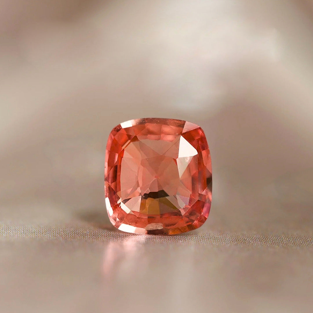 Natural heated sapphire, padparadscha, cushion cut, 1.15 ct, loose gemstone, view 2.