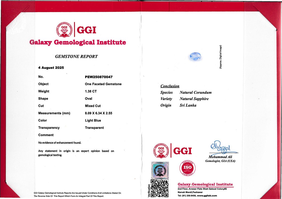 Natural Sapphire 1.40 ct – Oval Cut, Untreated, Sri Lanka