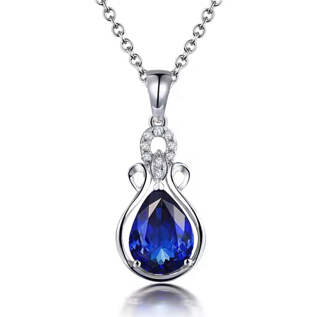 14K white gold natural tanzanite diamond pendant