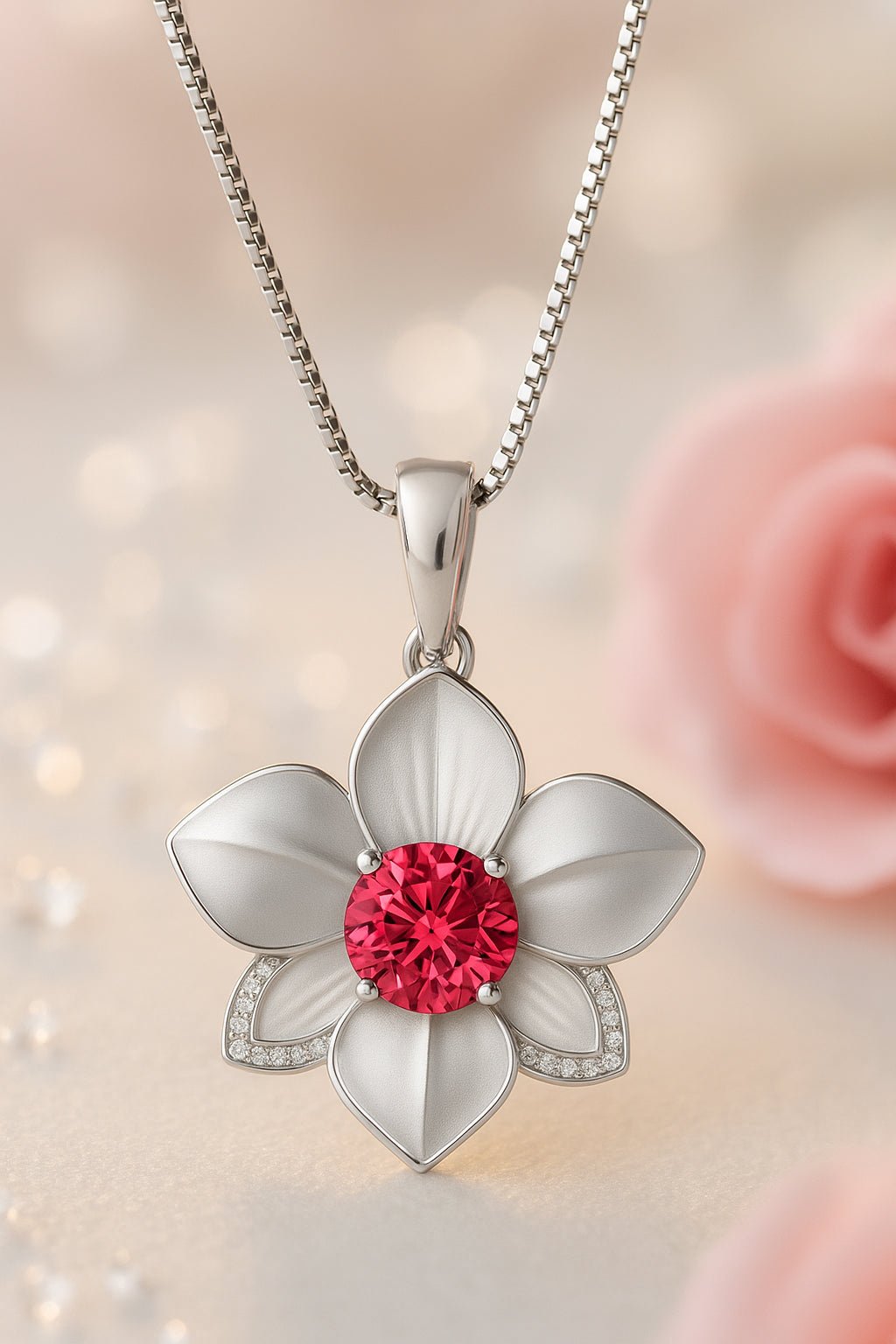 Orchid Pendant with Diamonds – Custom - Made in 18K Gold with Gemstone of Choice