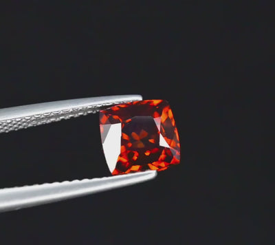 Natural red zircon, 2.25 carats, square octagonal cut, VVS clarity, untreated, from Sri Lanka