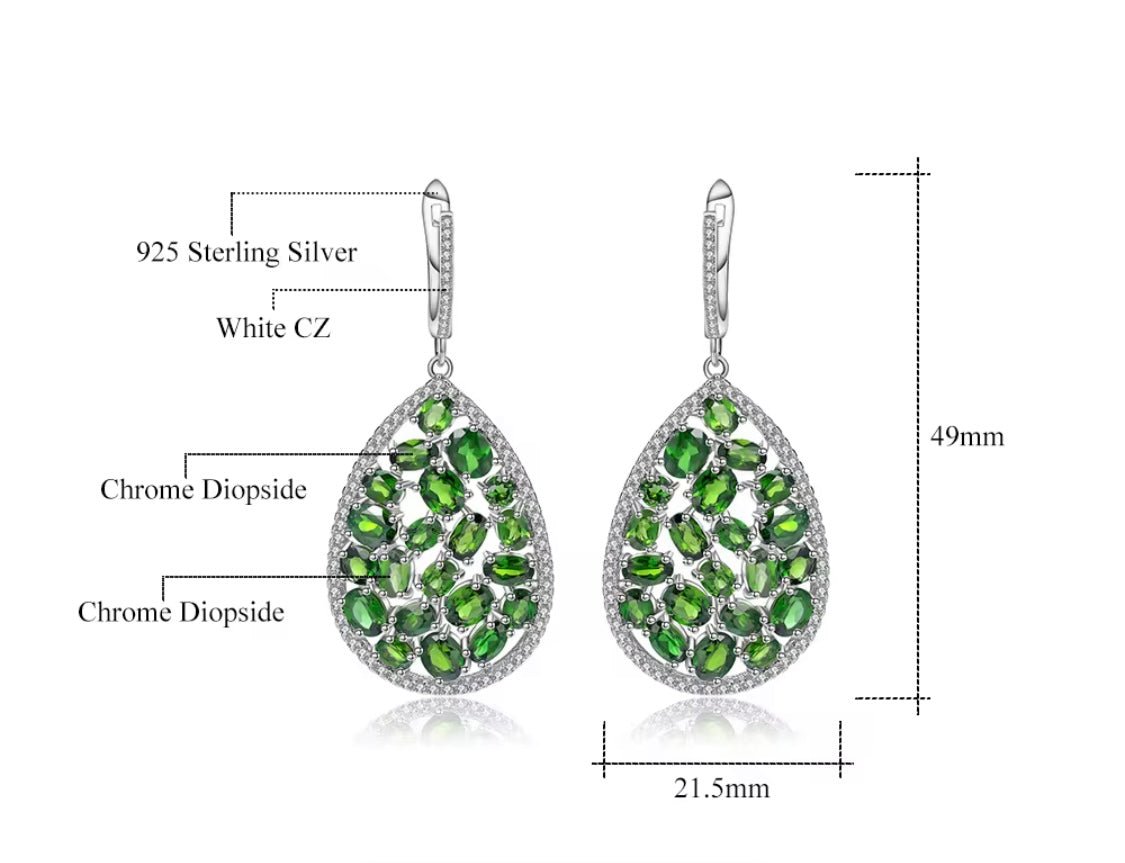 Silver 11.96 ct Chrome Diopside Earrings