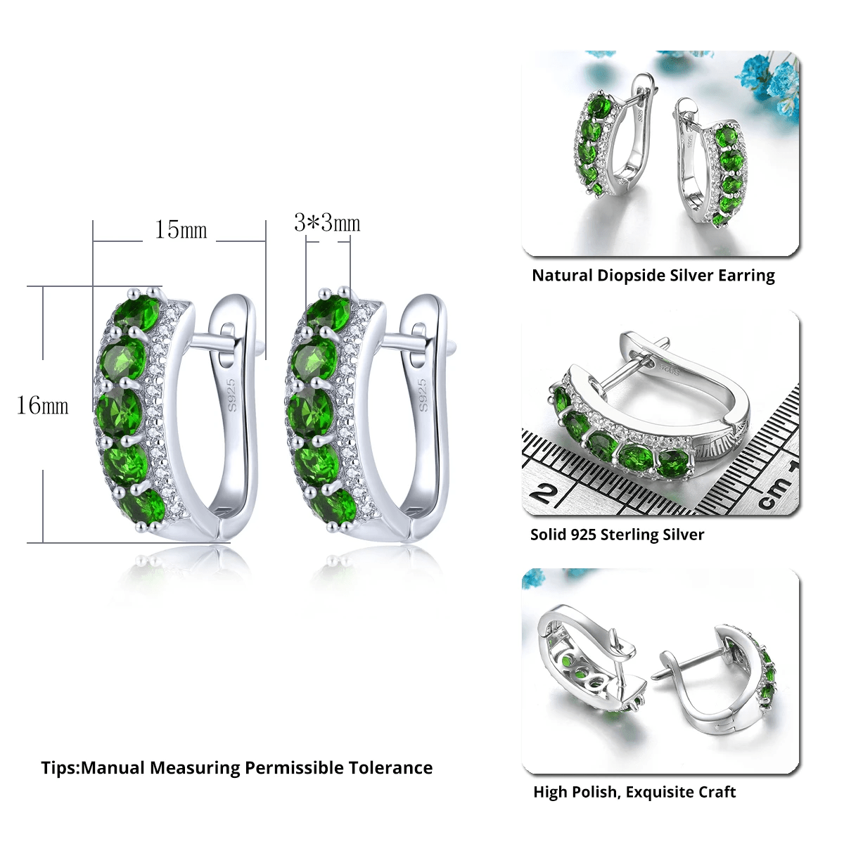 Silver 1.50 ct Chrome Diopside Earrings