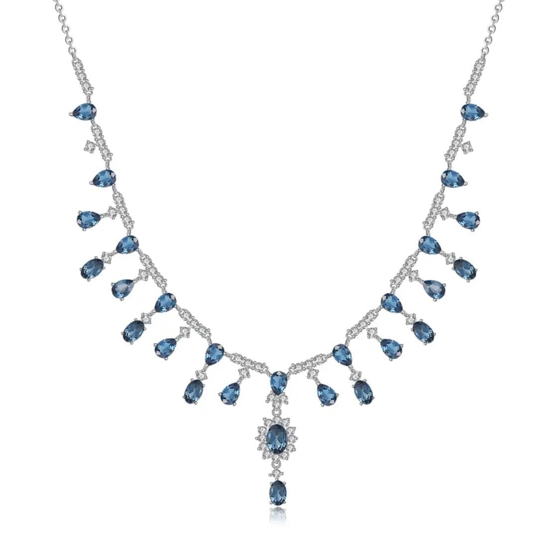 Silver 15.20 ct London Blue Topaz Necklace