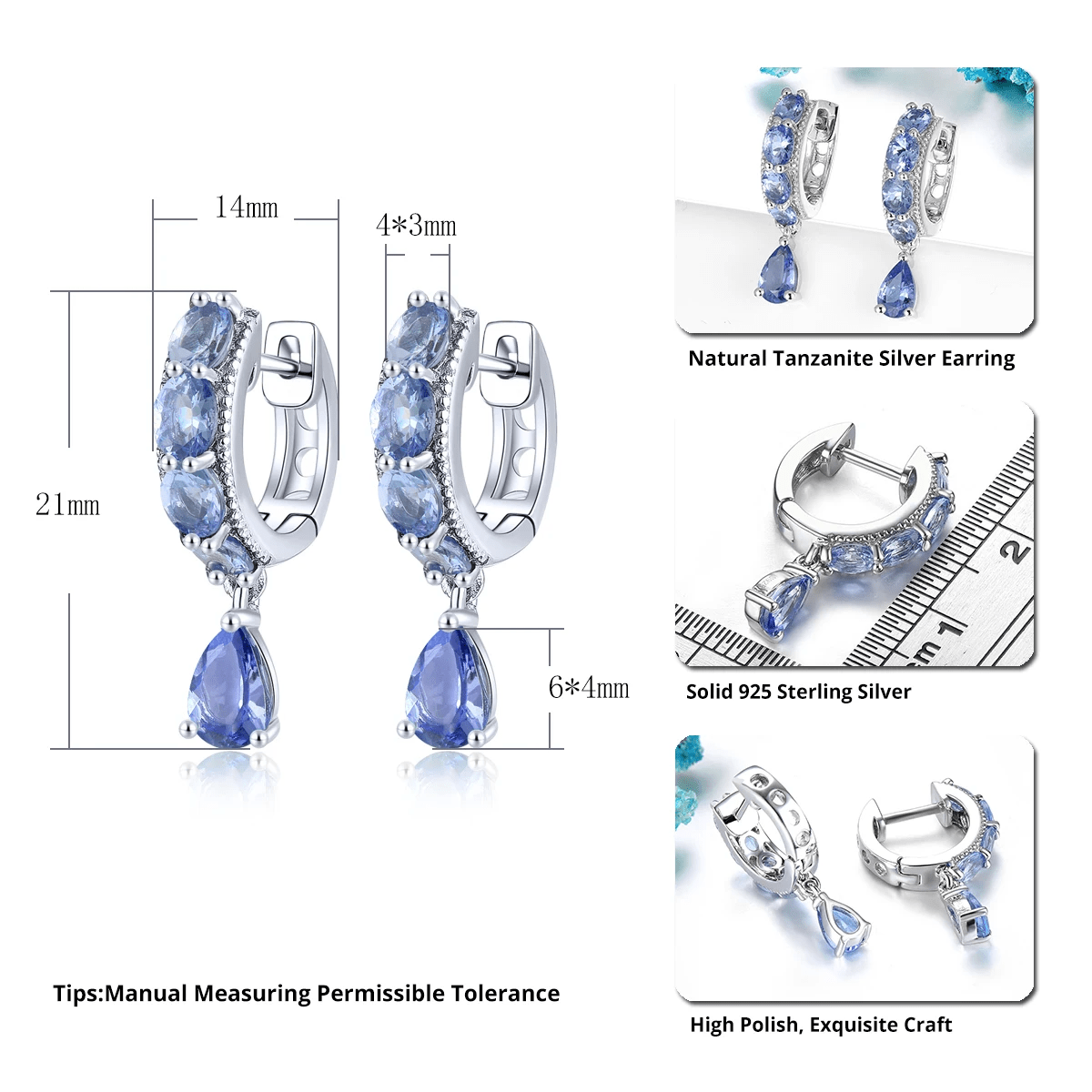 Silver 2.00 ct Tanzanite Earrings