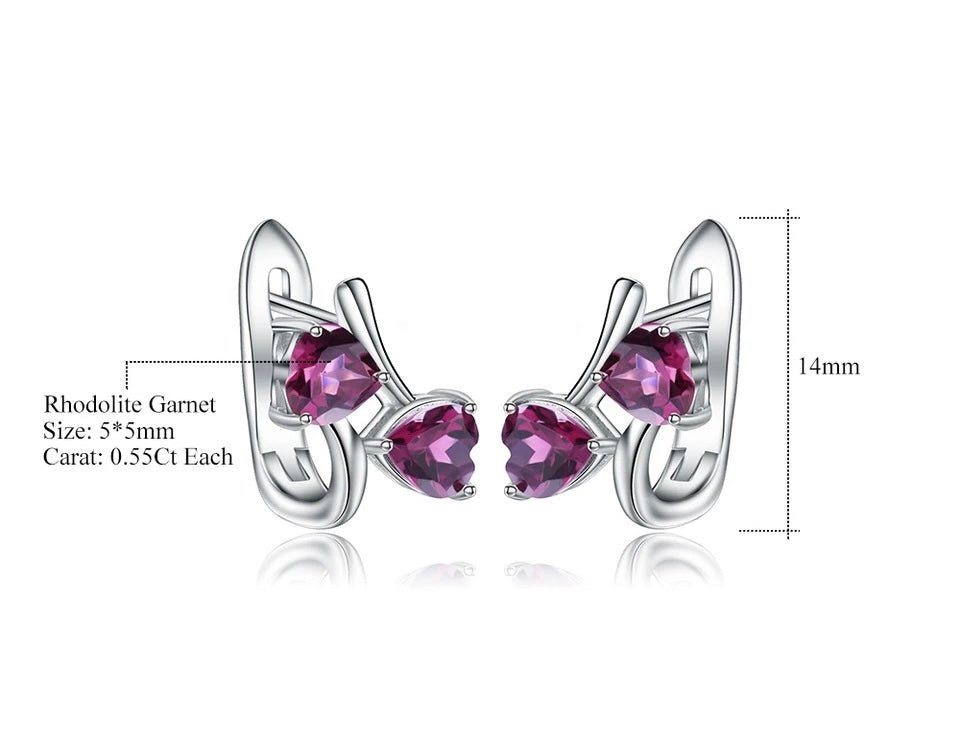 Silver 2.23 ct Rhodolite Garnet Heart Shaped Earrings