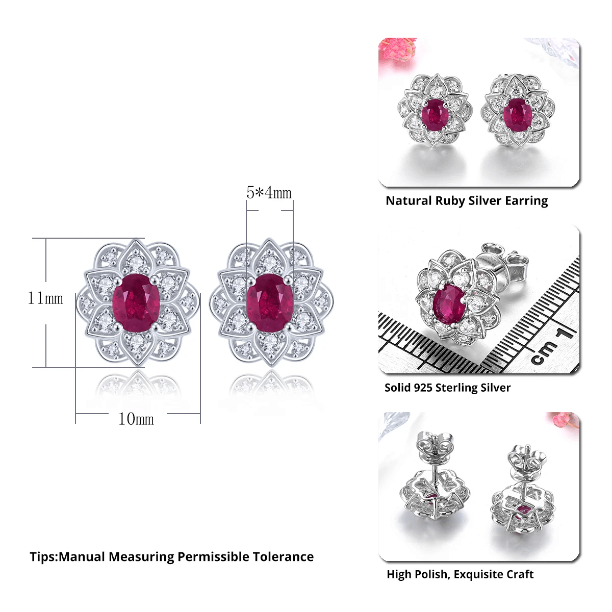 Silver 2.30 ct Ruby Earrings