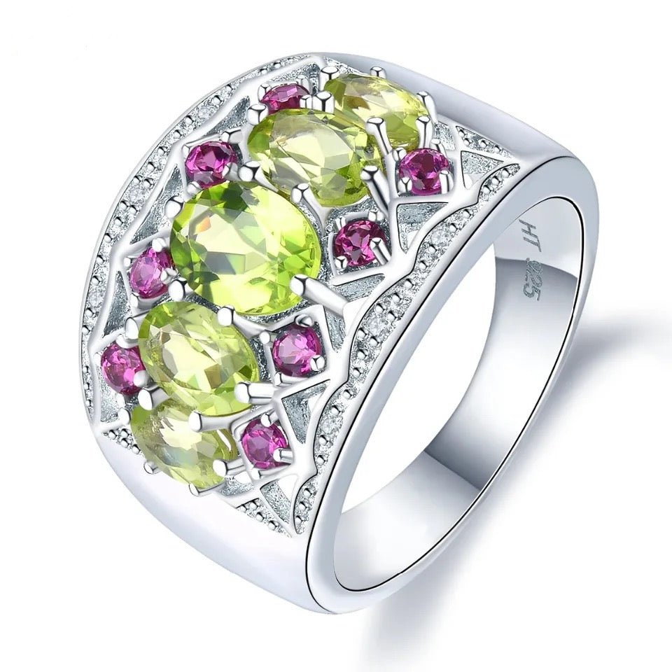 Silver 2.76 ct Peridot / Rhodolite Garnet Ring
