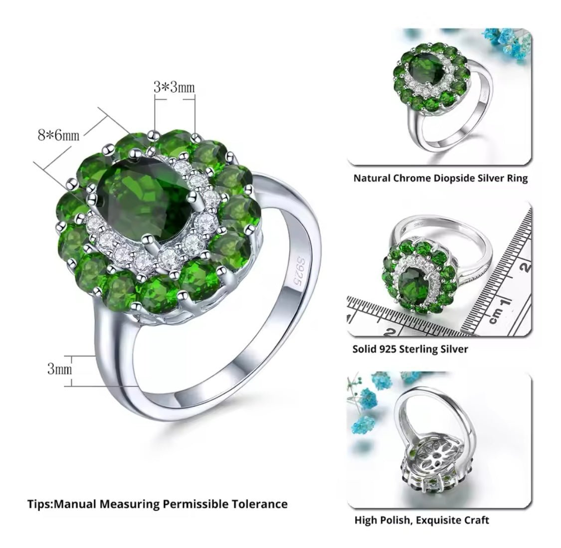 Silver 2.90 ct Chrome Diopside Ring
