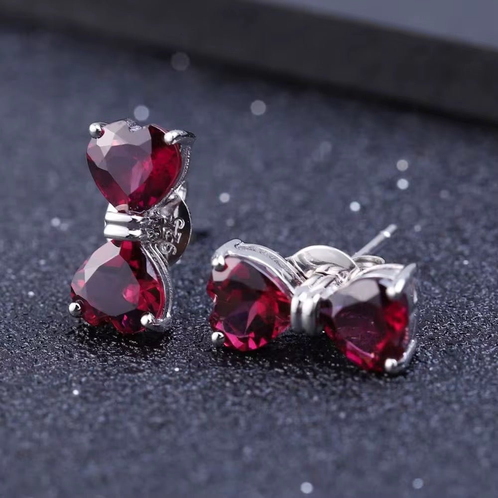 Silver 3.36 ct Rhodolite Garnet Heart Shaped Earrings