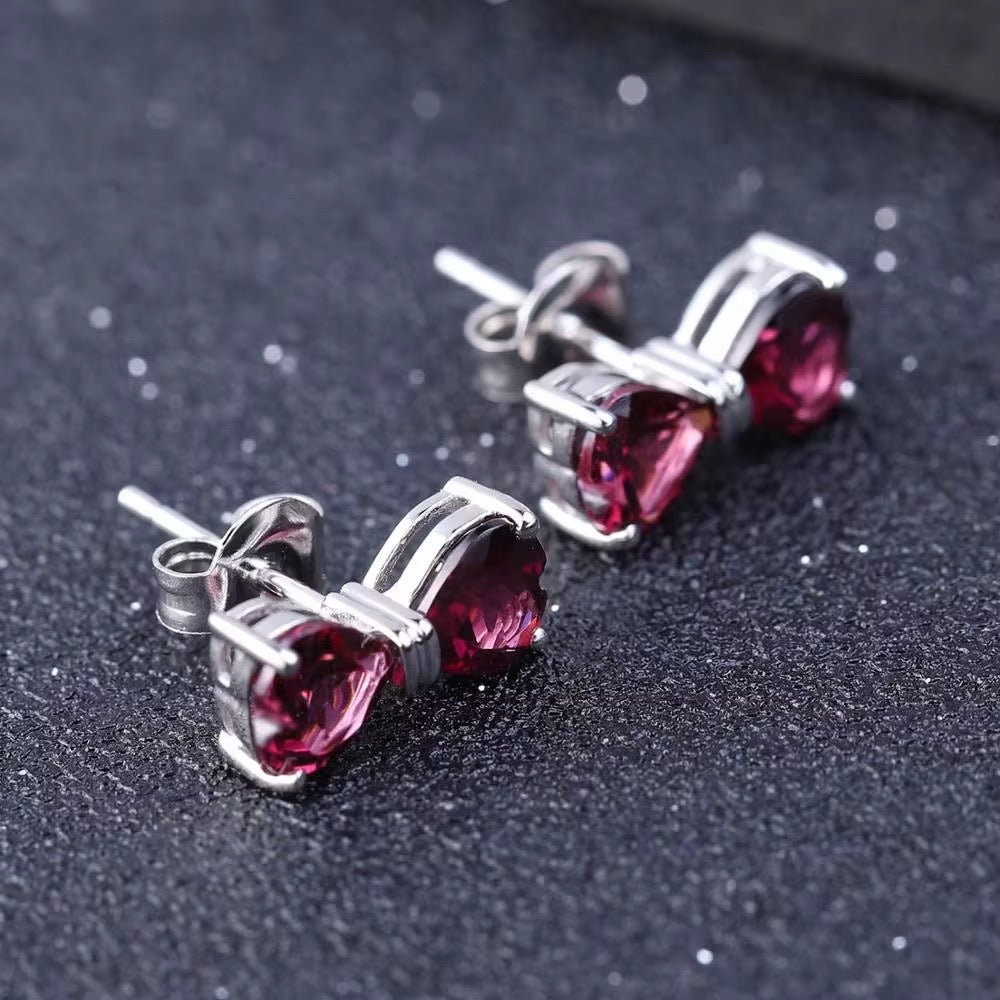 Silver 3.36 ct Rhodolite Garnet Heart Shaped Earrings