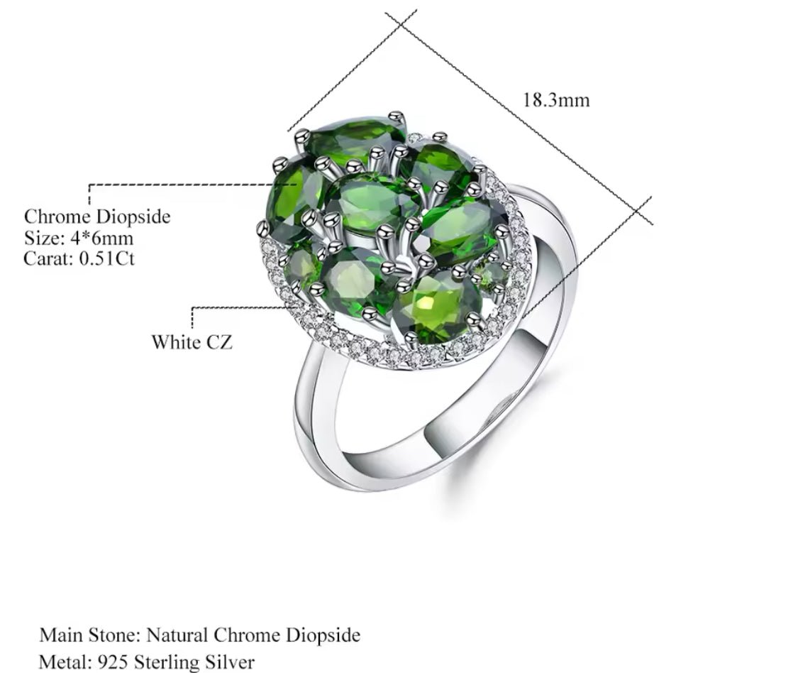 Silver 3.43 ct Chrome Diopside Ring