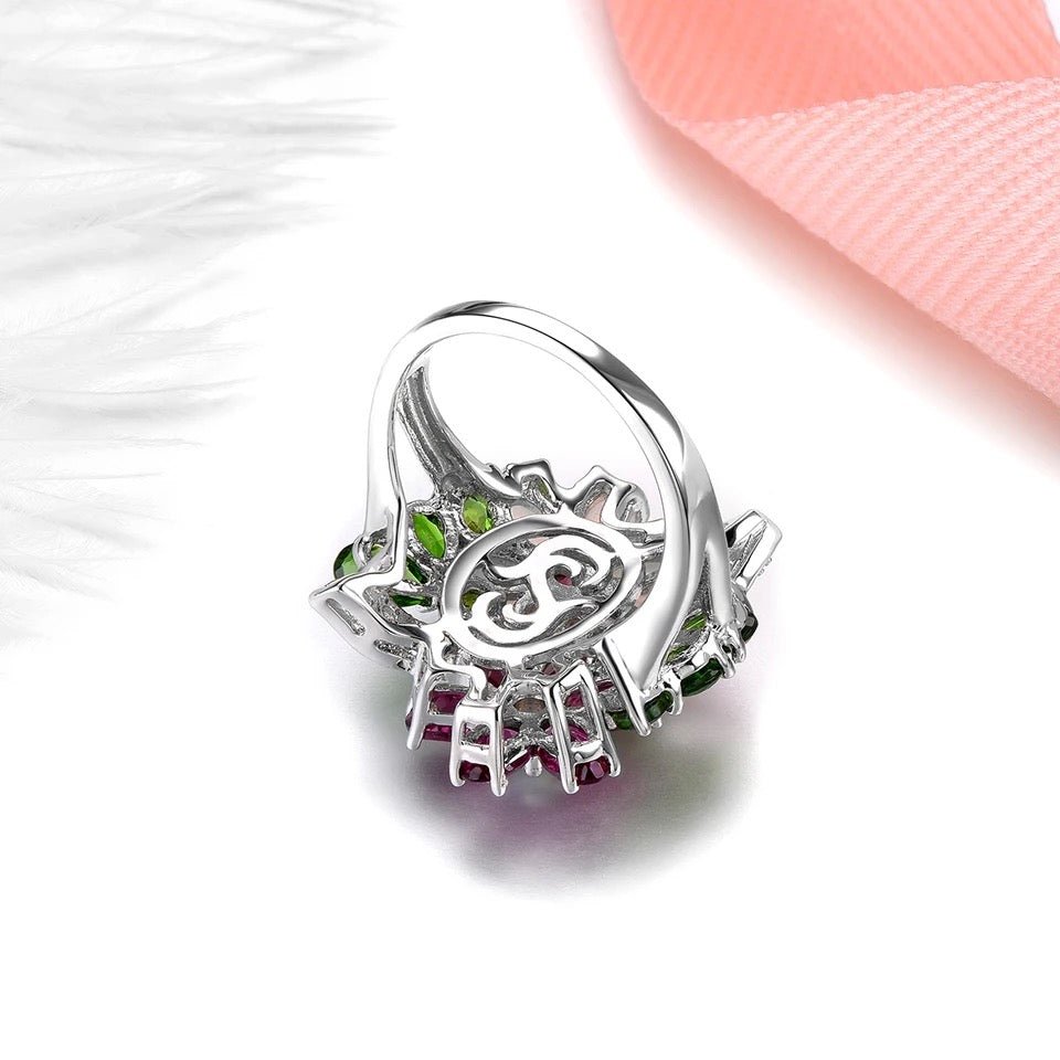 Silver 4.00 ct Chrome Diopside / Rhodolite Garnet / Opal Ring
