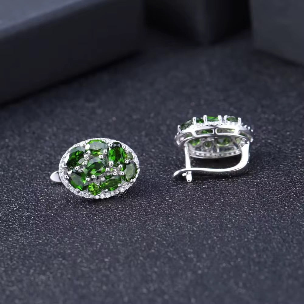 Silver 6.86 ct Chrome Diopside Earrings