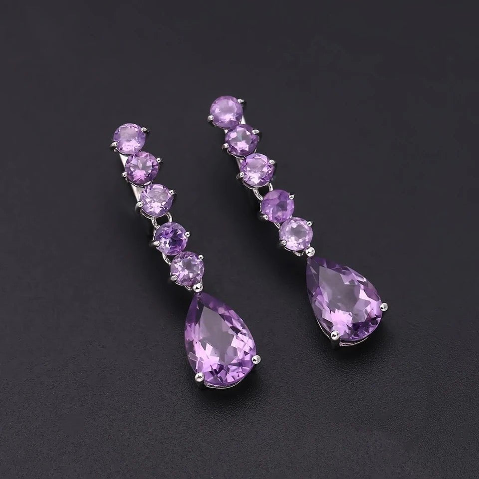 Silver 8.91 ct Amethyst Earrings