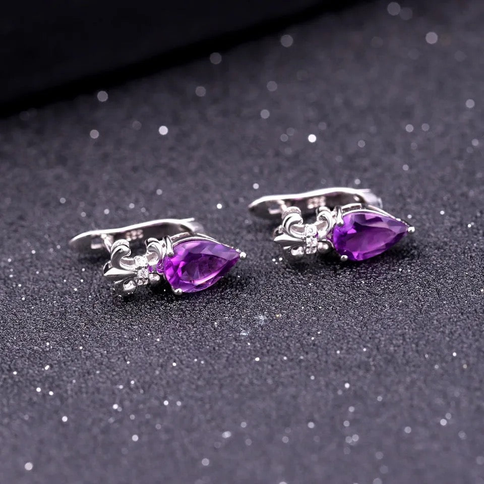 Silver Amethyst Earrings – 2.60 ct Natural Pear - Cut Gemstones