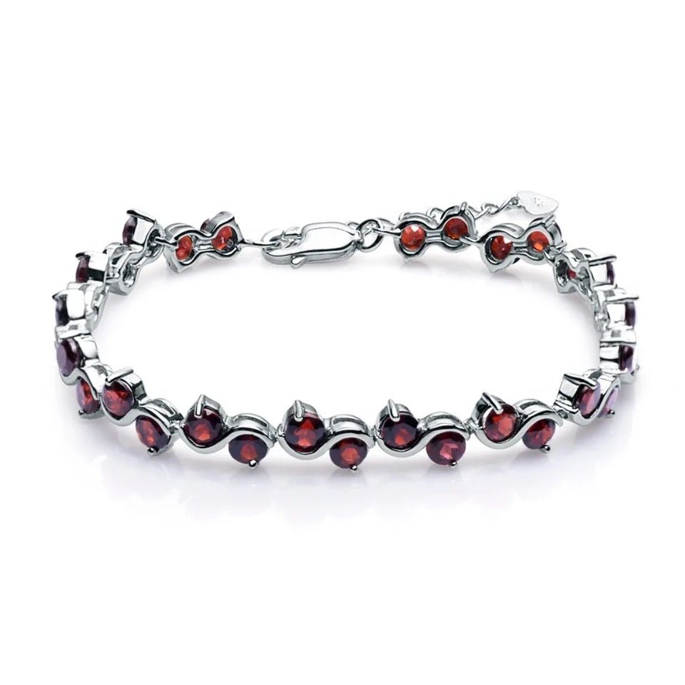 Silver Bracelet with Natural Garnet 11.79 ct – Round Cut