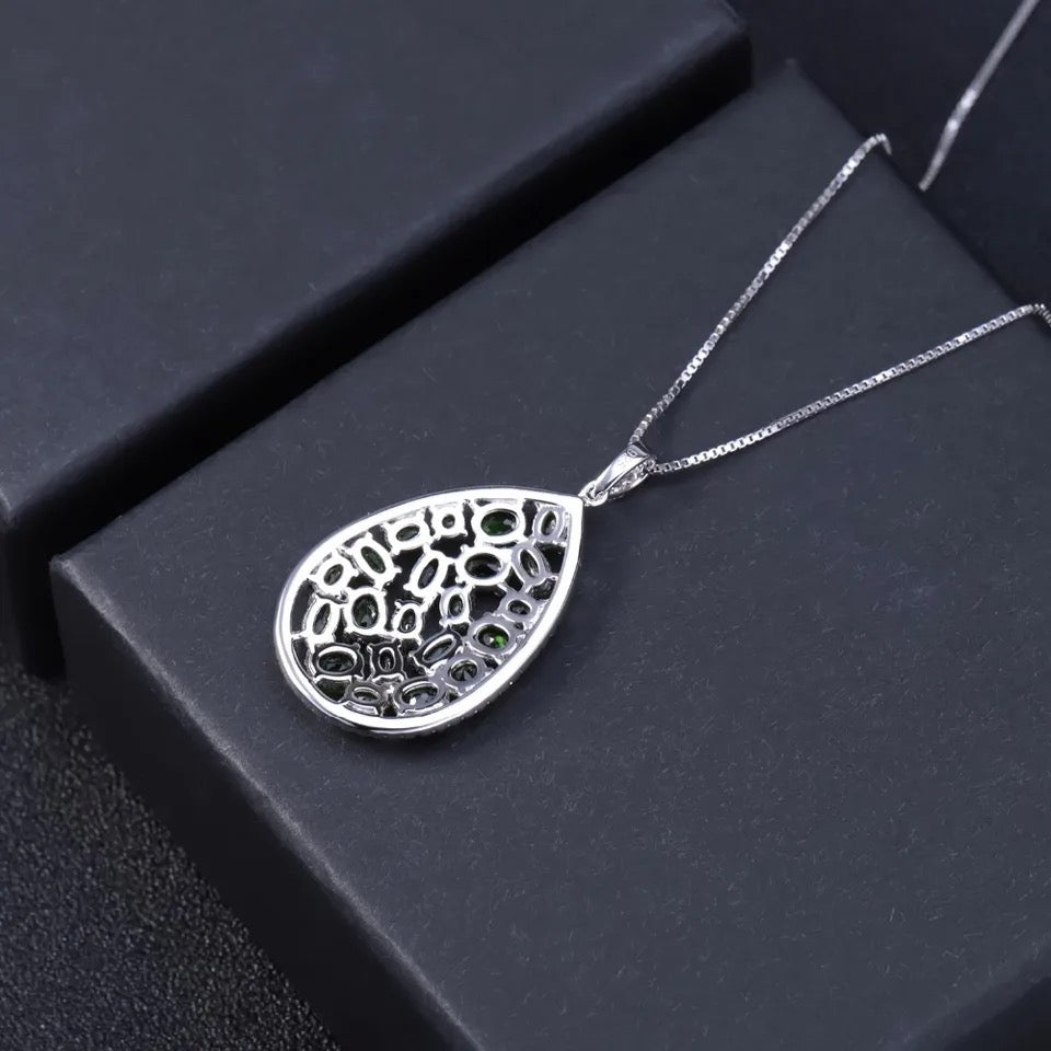 Silver Chrome Diopside Pendant – 5.98 ct Natural Green Gemstone