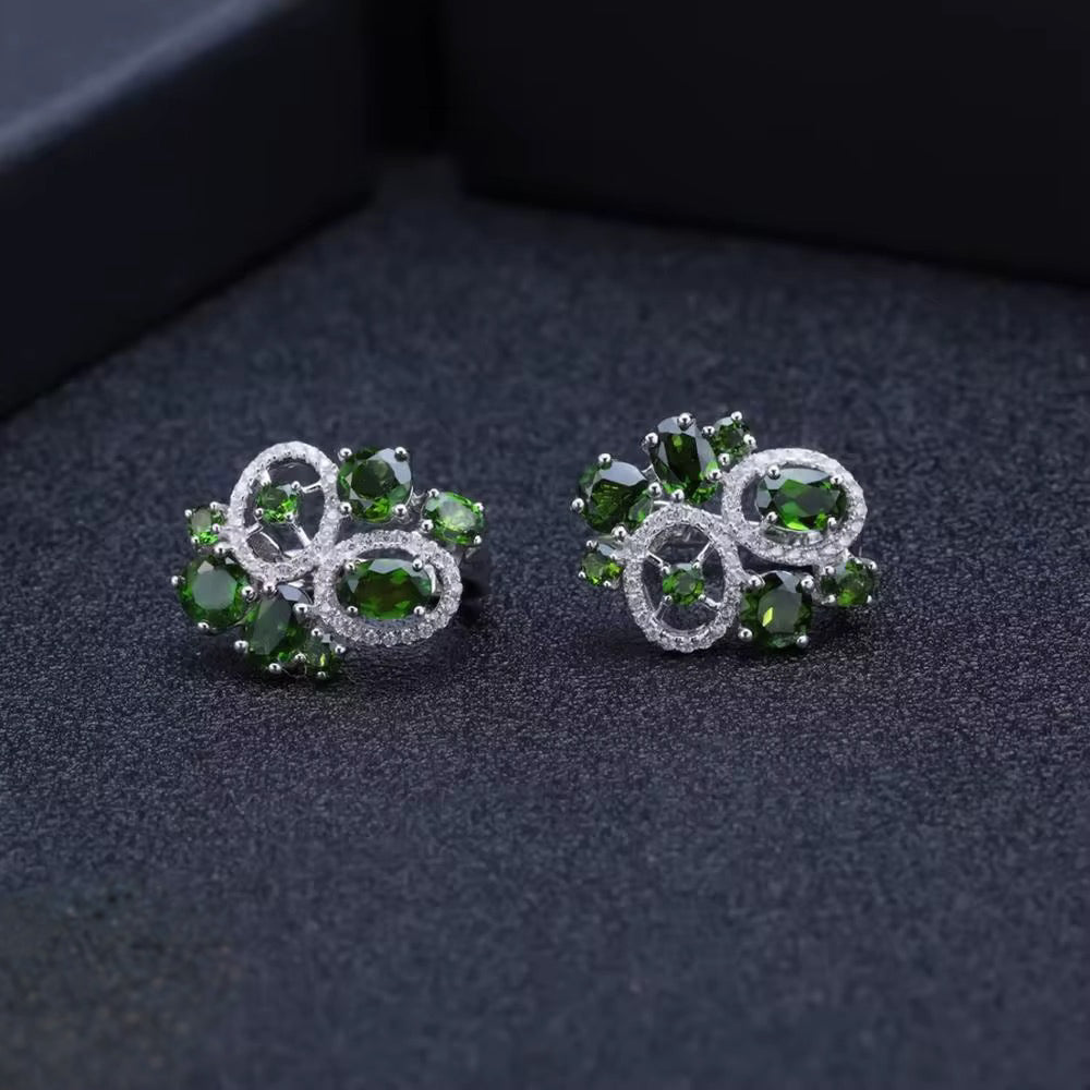 Silver earrings with natural chrome diopside