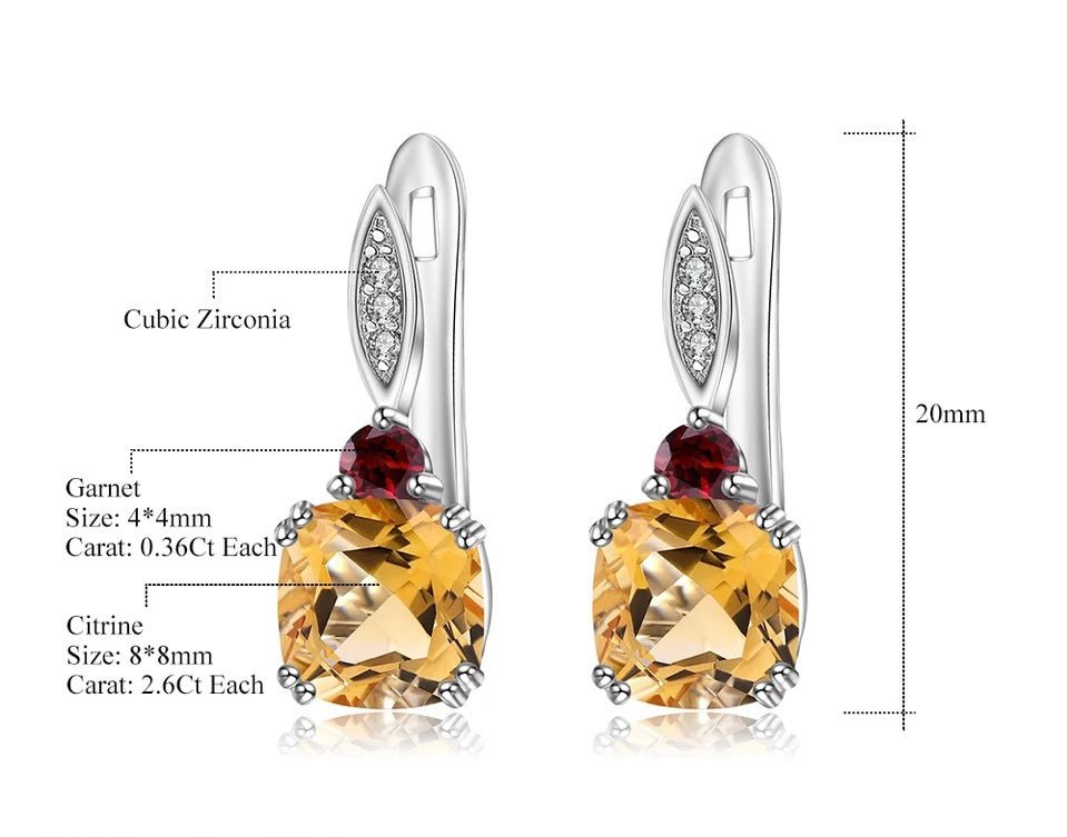 Silver Earrings with Natural Citrine & Garnet 5.21 ct – Pear Cut
