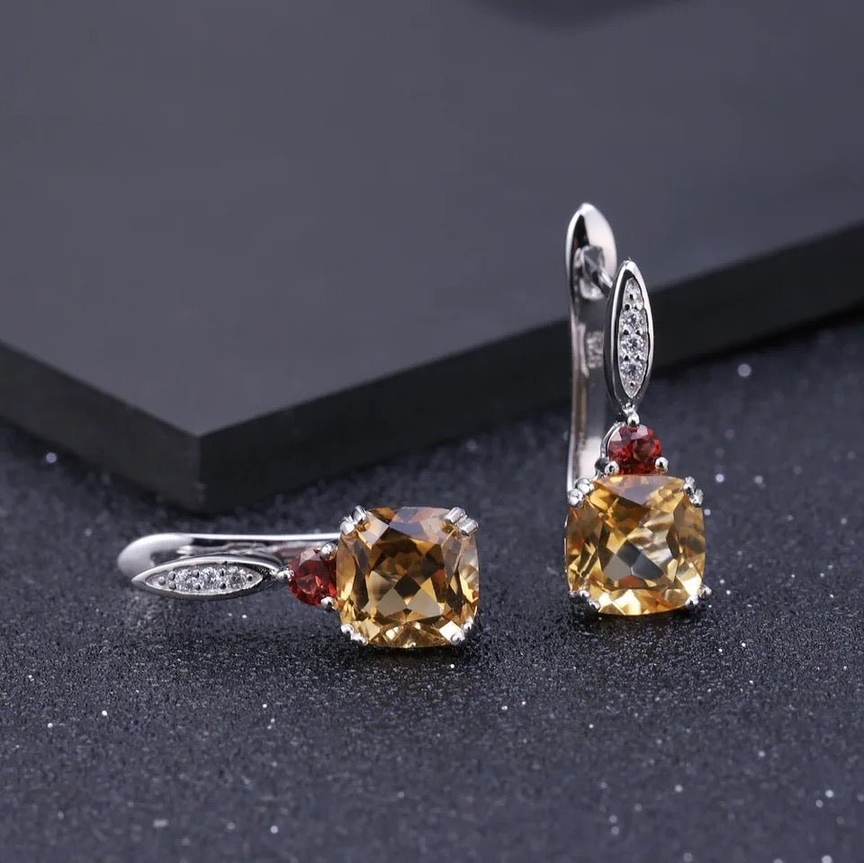 Silver Earrings with Natural Citrine & Garnet 5.21 ct – Pear Cut