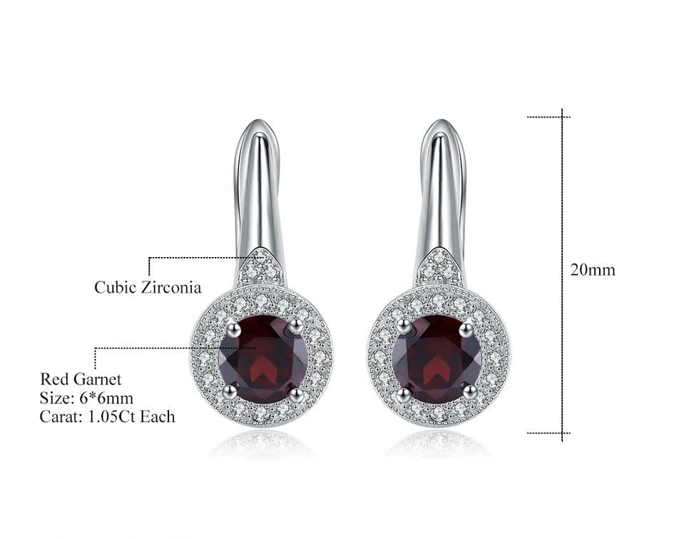 Silver Garnet Earrings – 2.10 ct Natural Red Gemstone Jewelry