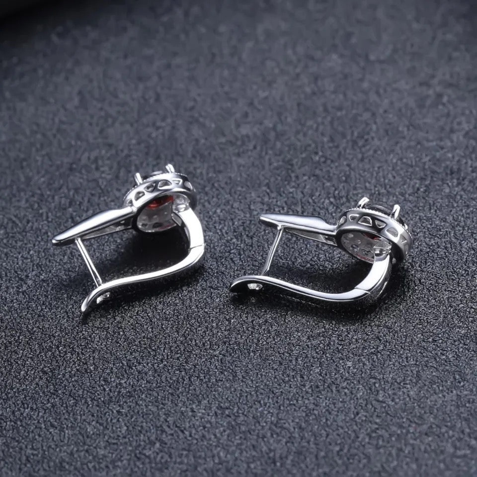 Silver Garnet Earrings – 2.10 ct Natural Red Gemstone Jewelry