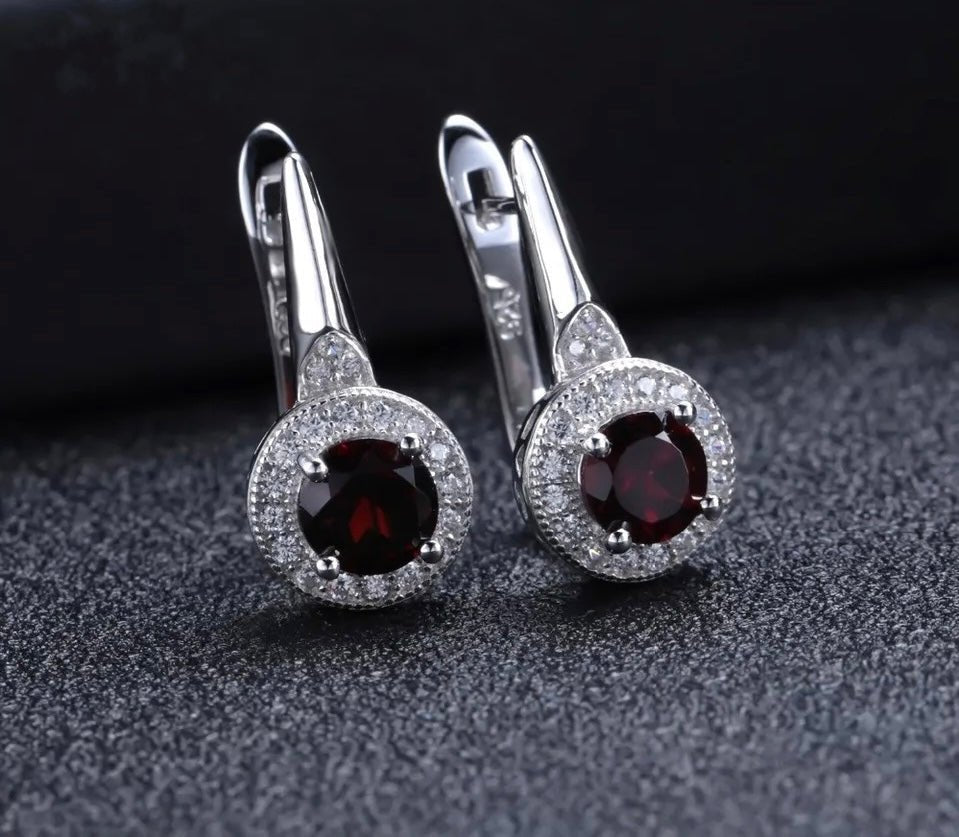 Silver Garnet Earrings – 2.10 ct Natural Red Gemstone Jewelry